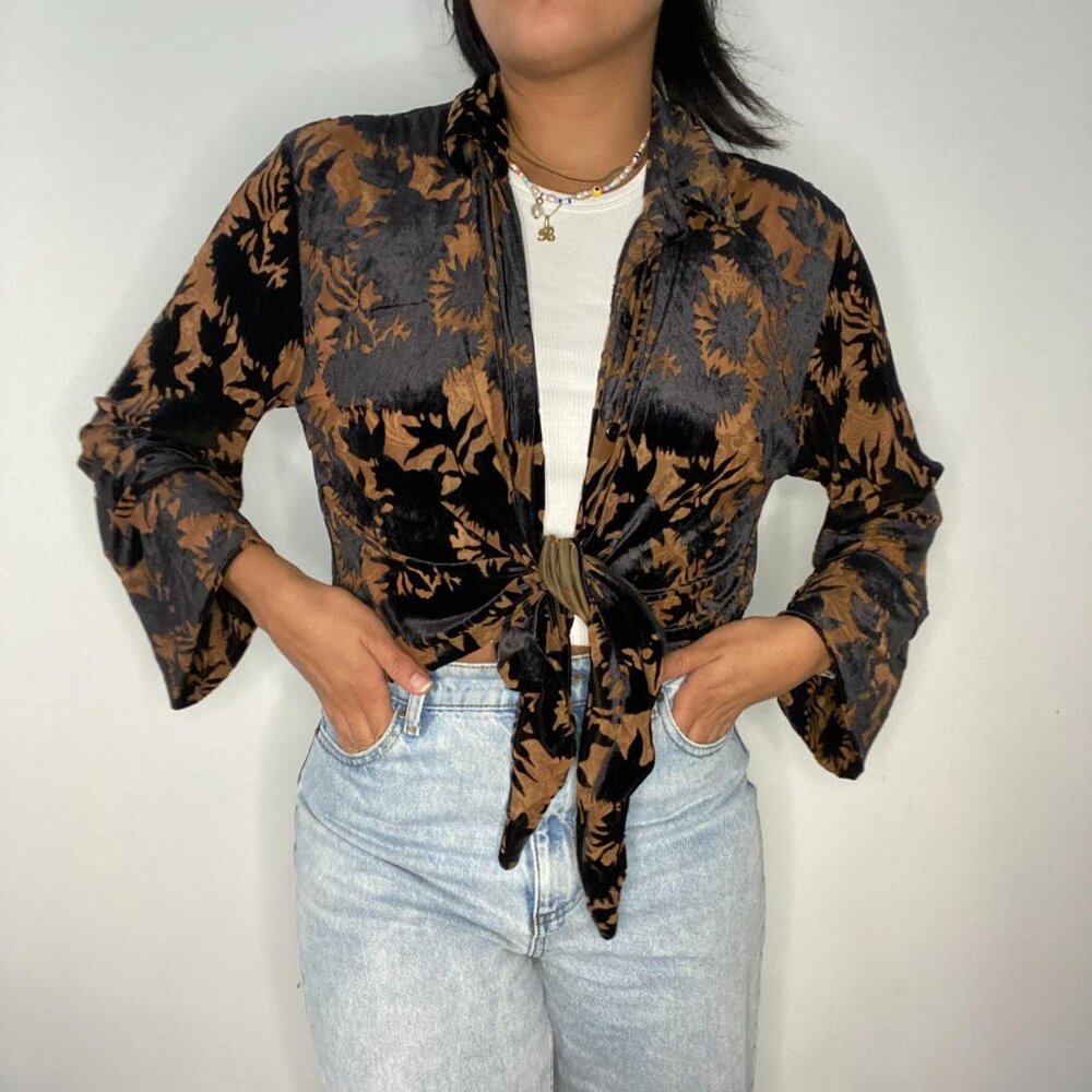 Satin Black and brown floral top
